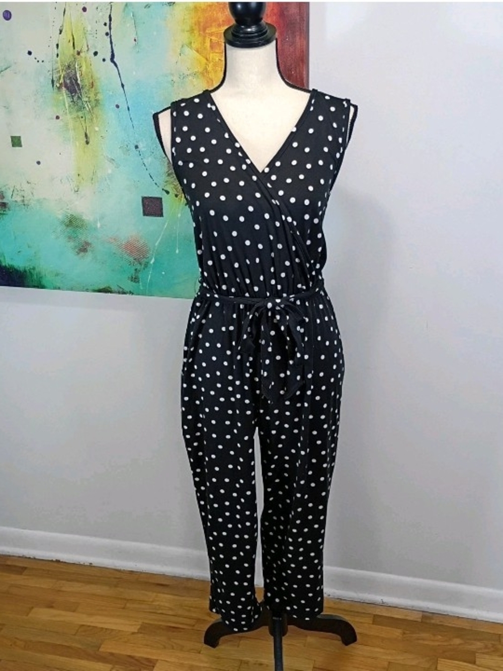 C'est La Vie Black And White Polka Dot Sleeveless Whimsical Jumpsuit